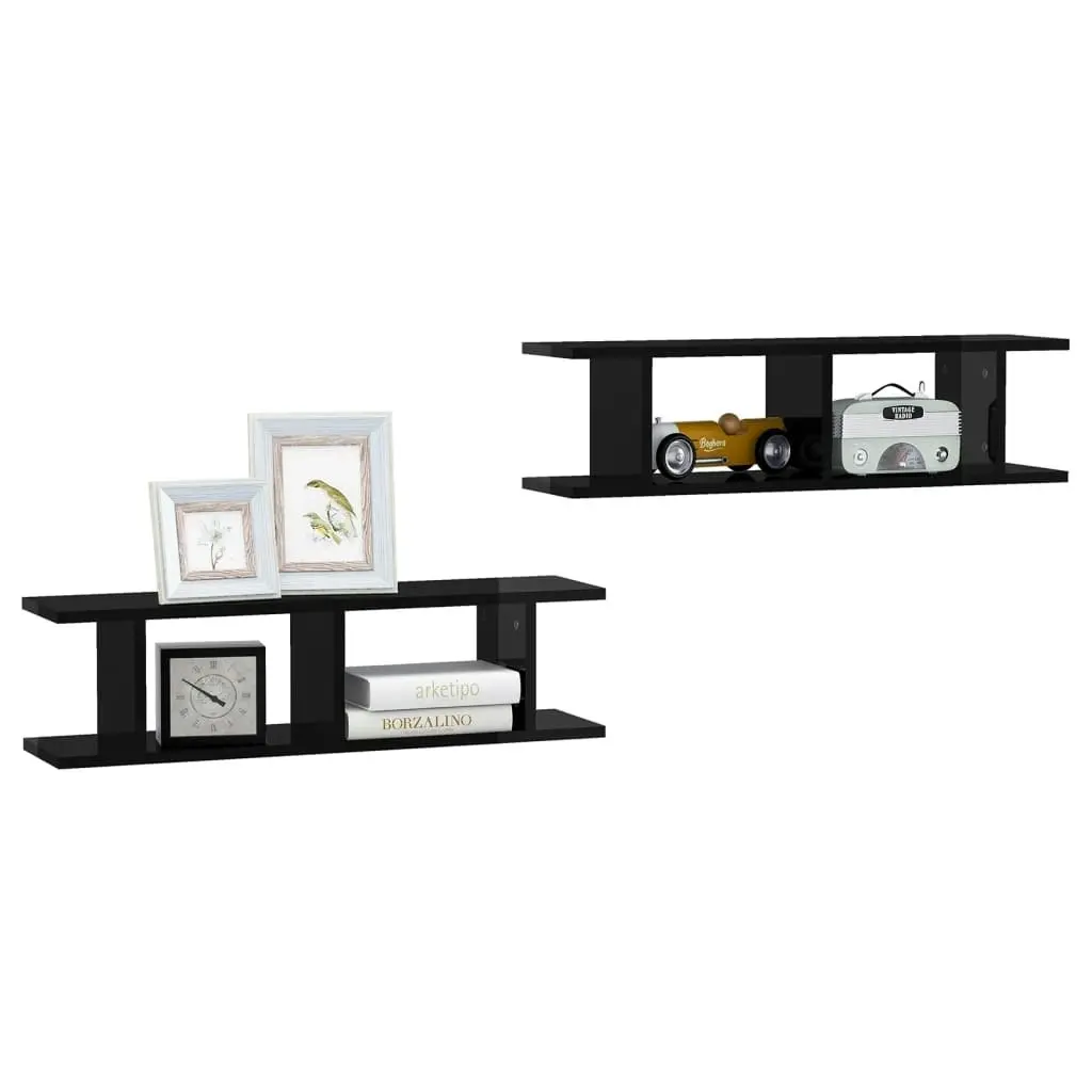 Wall Shelves 2 pcs High Gloss Black 75x18x20 cm Engineered Wood 807194