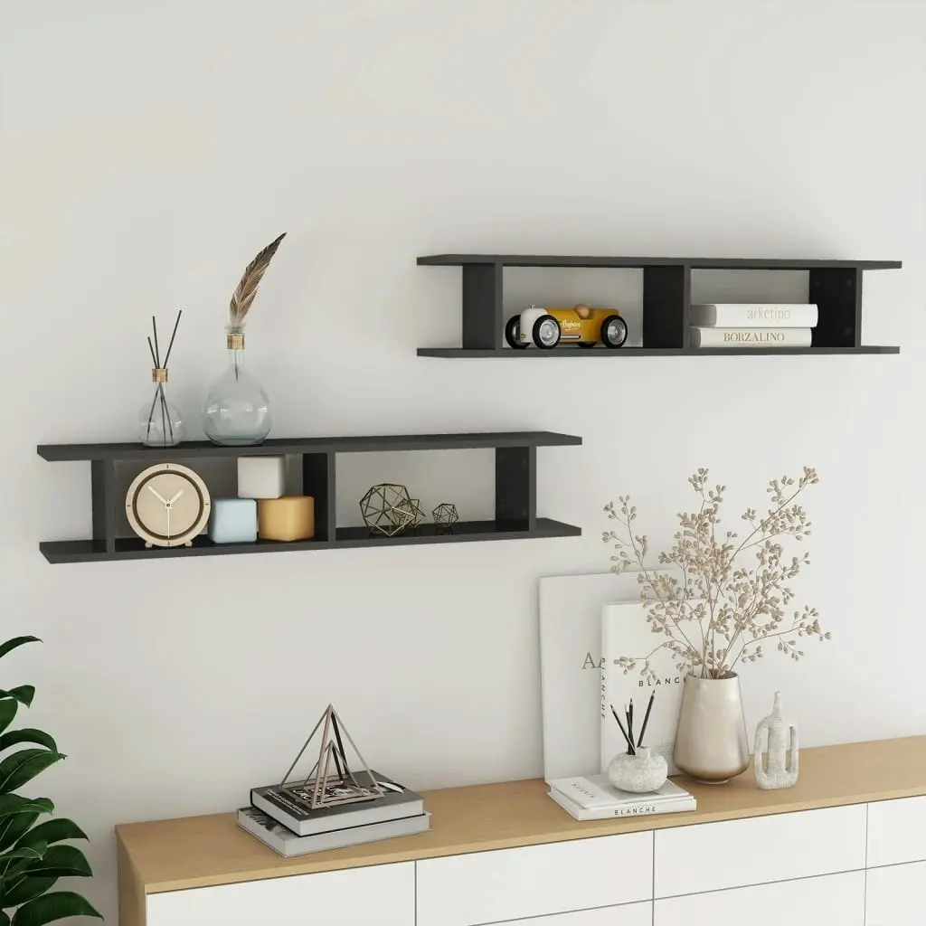 Wall Shelves 2 pcs High Gloss Grey 105x18x20cm Engineered Wood 807213