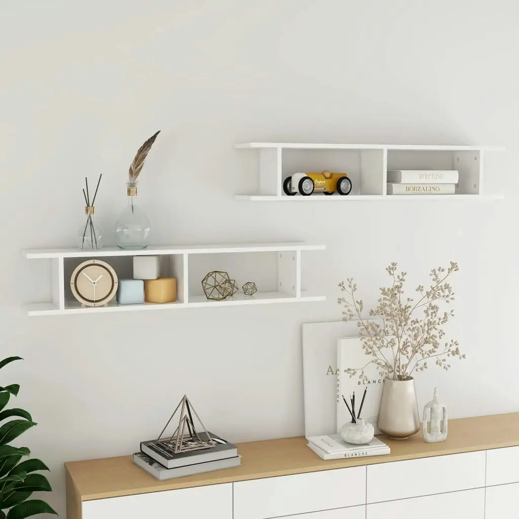 Wall Shelves 2 pcs High Gloss White 105x18x20cm Engineered Wood 807211