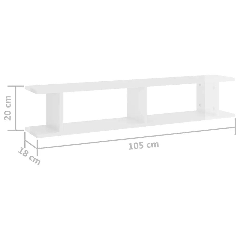 Wall Shelves 2 pcs High Gloss White 105x18x20cm Engineered Wood 807211