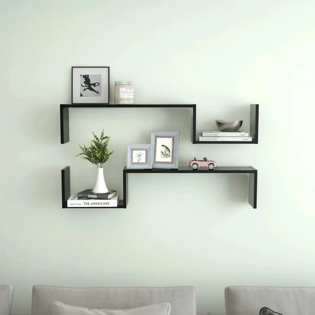 Wall Shelves 2 pcs Black 100x15x20 cm Engineered Wood 807269