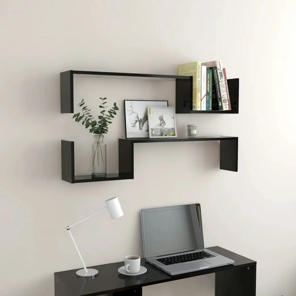 Wall Shelves 2 pcs Black 100x15x20 cm Engineered Wood 807269