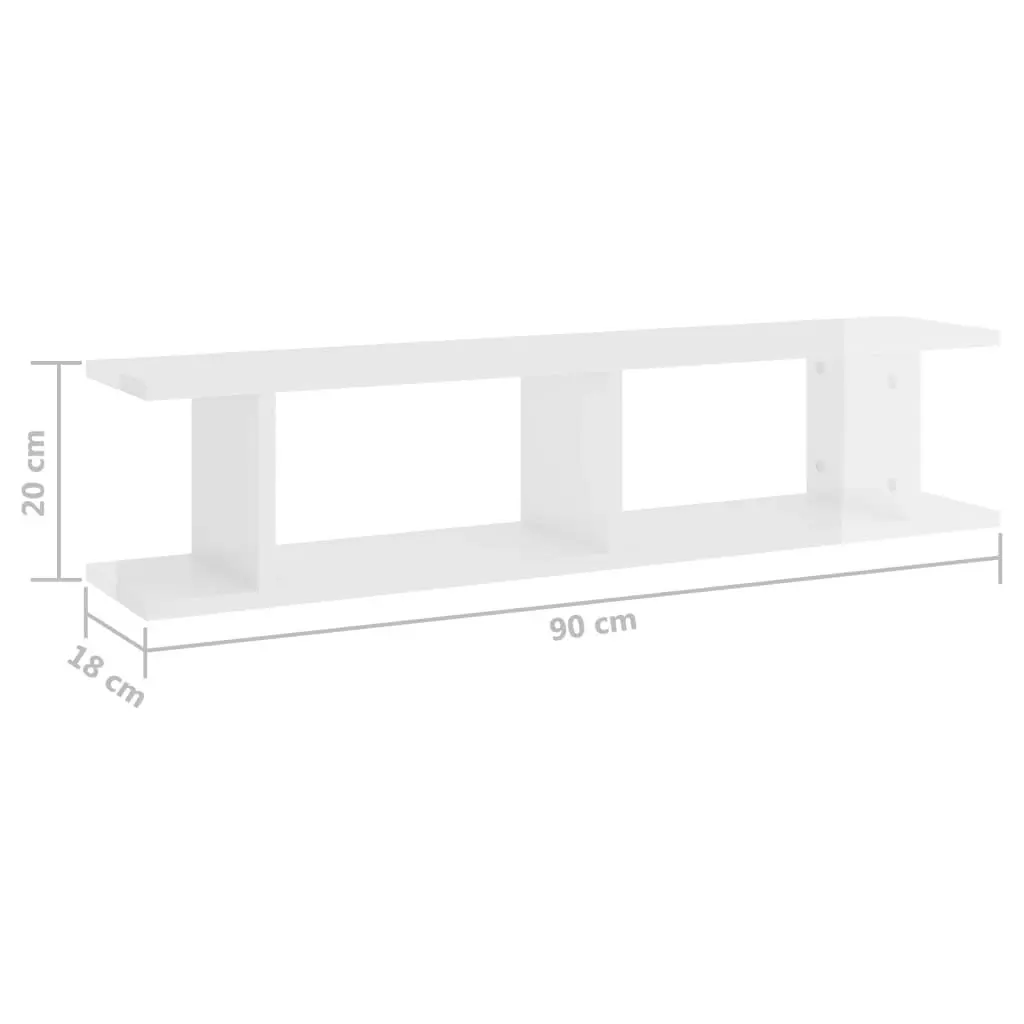 Wall Shelves 2 pcs High Gloss White 90x18x20 cm Engineered Wood 807202