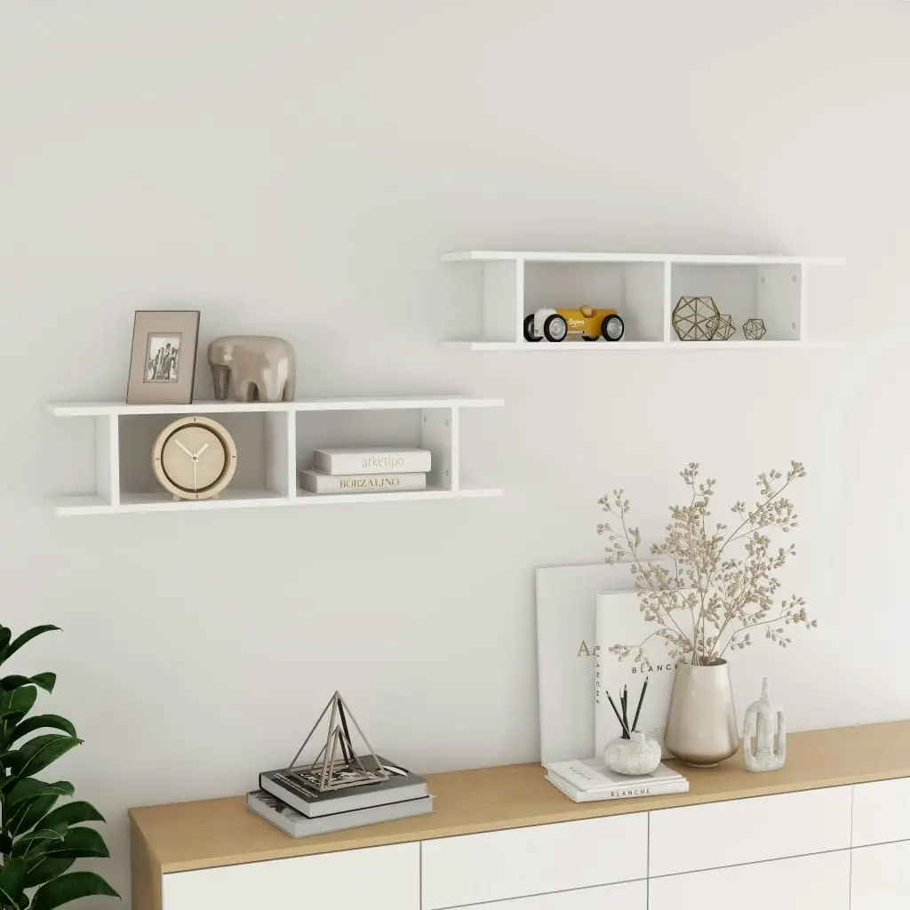 Wall Shelves 2 pcs High Gloss White 90x18x20 cm Engineered Wood 807202