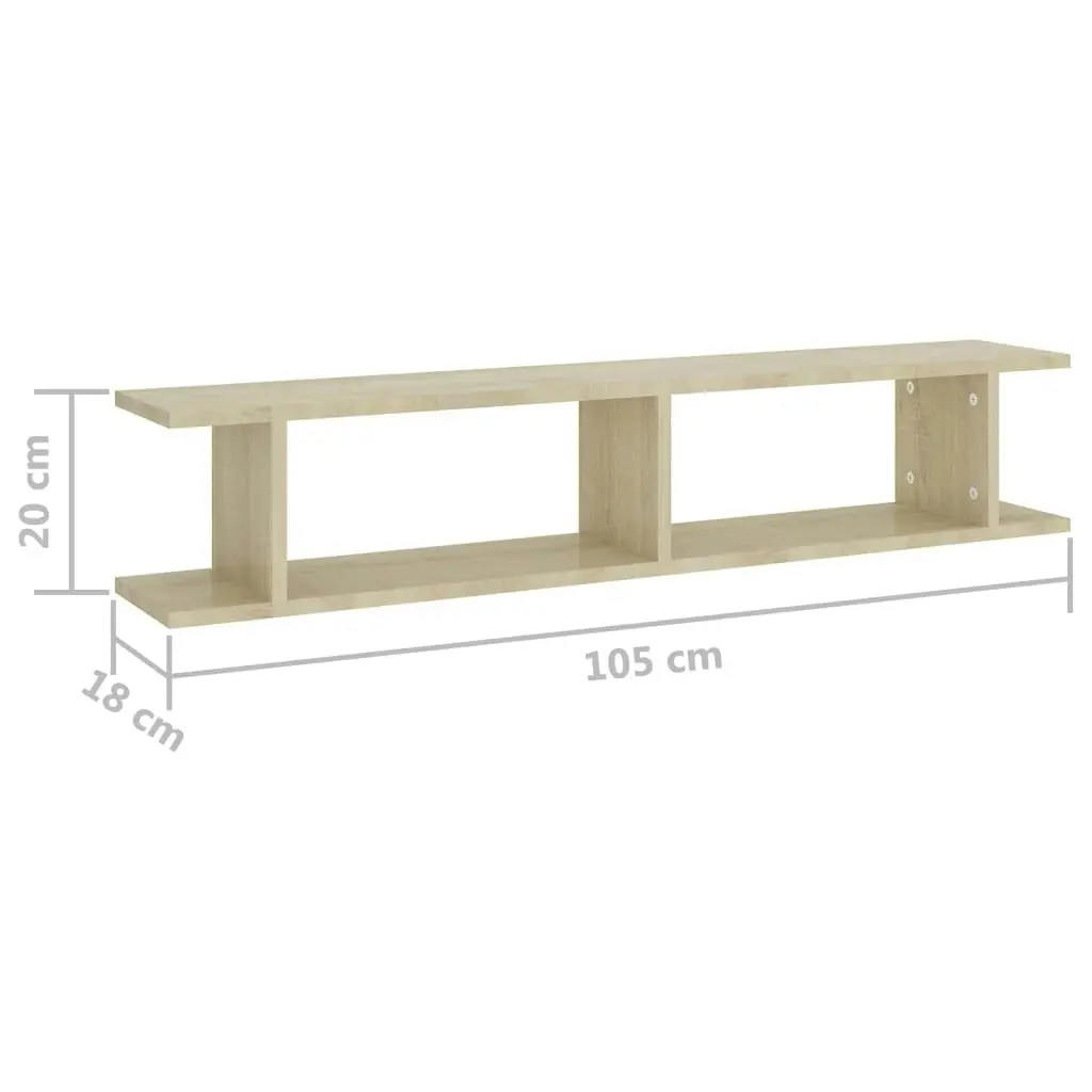 Wall Shelves 2 pcs Sonoma Oak 105x18x20 cm Engineered Wood 807208