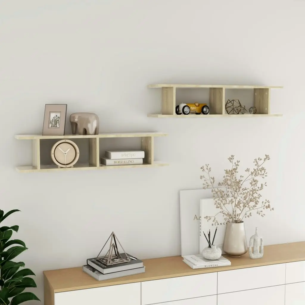 Wall Shelves 2 pcs Sonoma Oak 90x18x20 cm Engineered Wood 807199