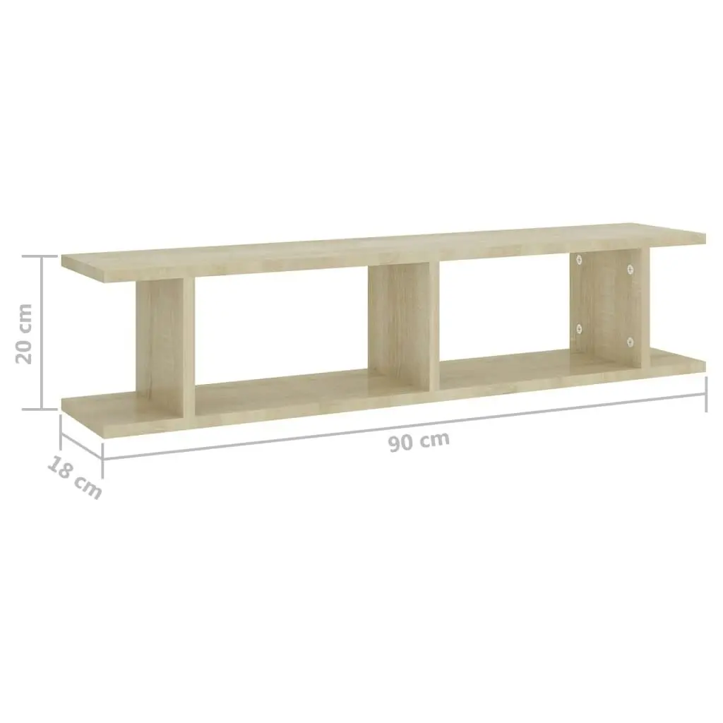 Wall Shelves 2 pcs Sonoma Oak 90x18x20 cm Engineered Wood 807199