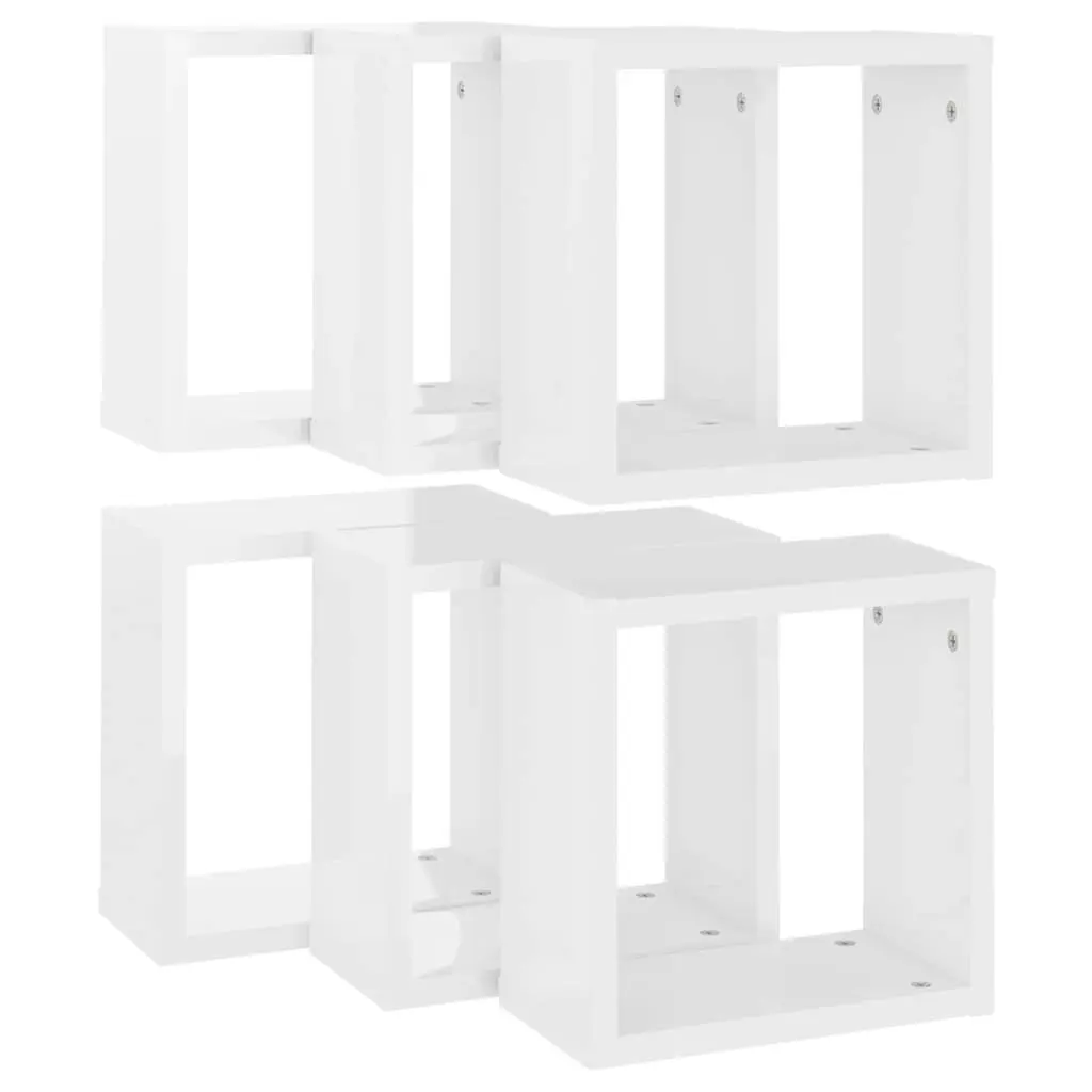 Wall Cube Shelves 6 pcs High Gloss White 30x15x30 cm 807018