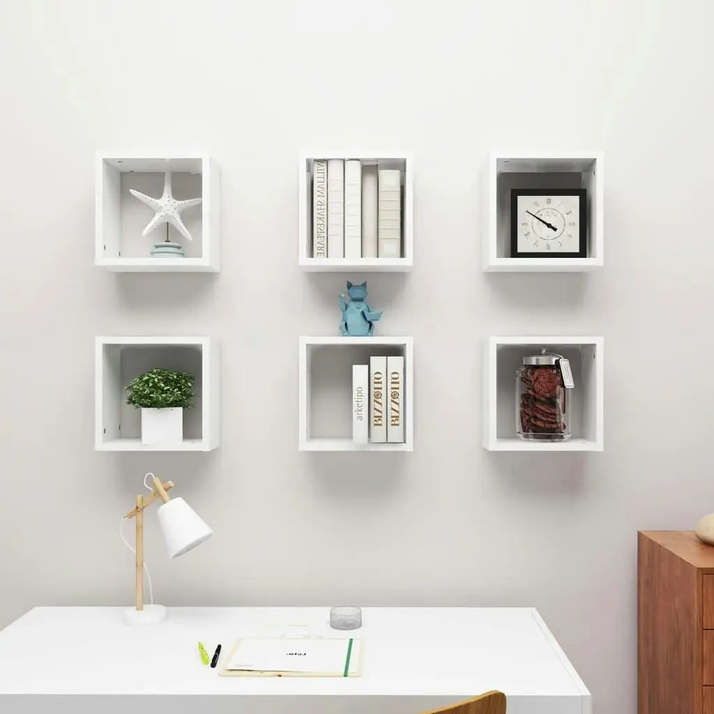 Wall Cube Shelves 6 pcs High Gloss White 30x15x30 cm 807018