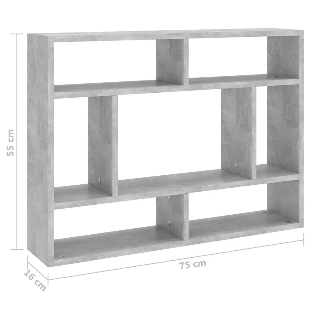 Wall Shelf Concrete Grey 75x16x55 cm Engineered Wood 803006