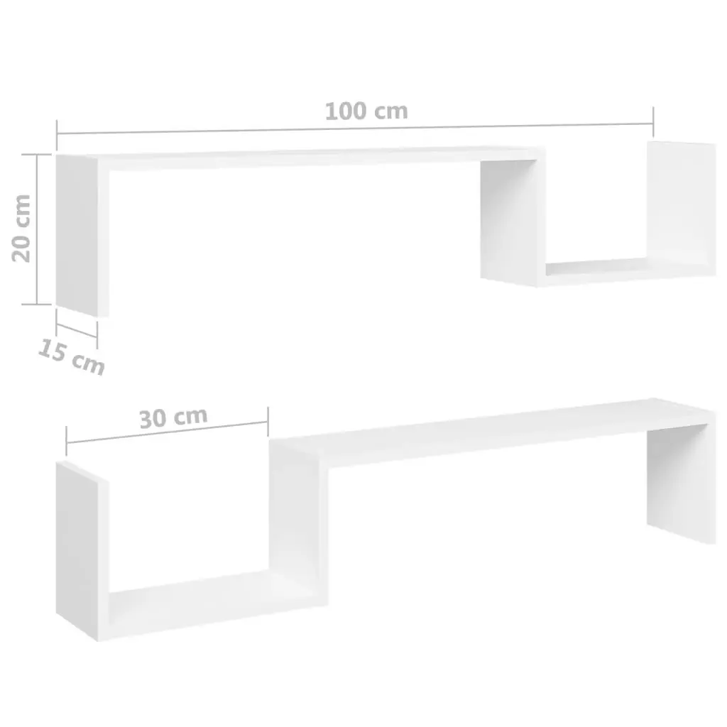 Wall Shelves 2 pcs White 100x15x20 cm Engineered Wood 807268