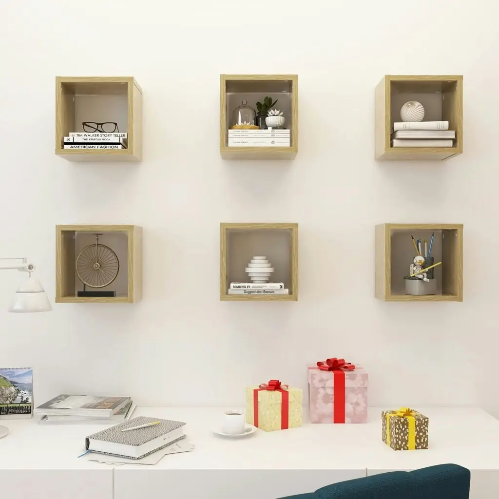 Wall Cube Shelves 6 pcs Sonoma Oak 22x15x22 cm 807063