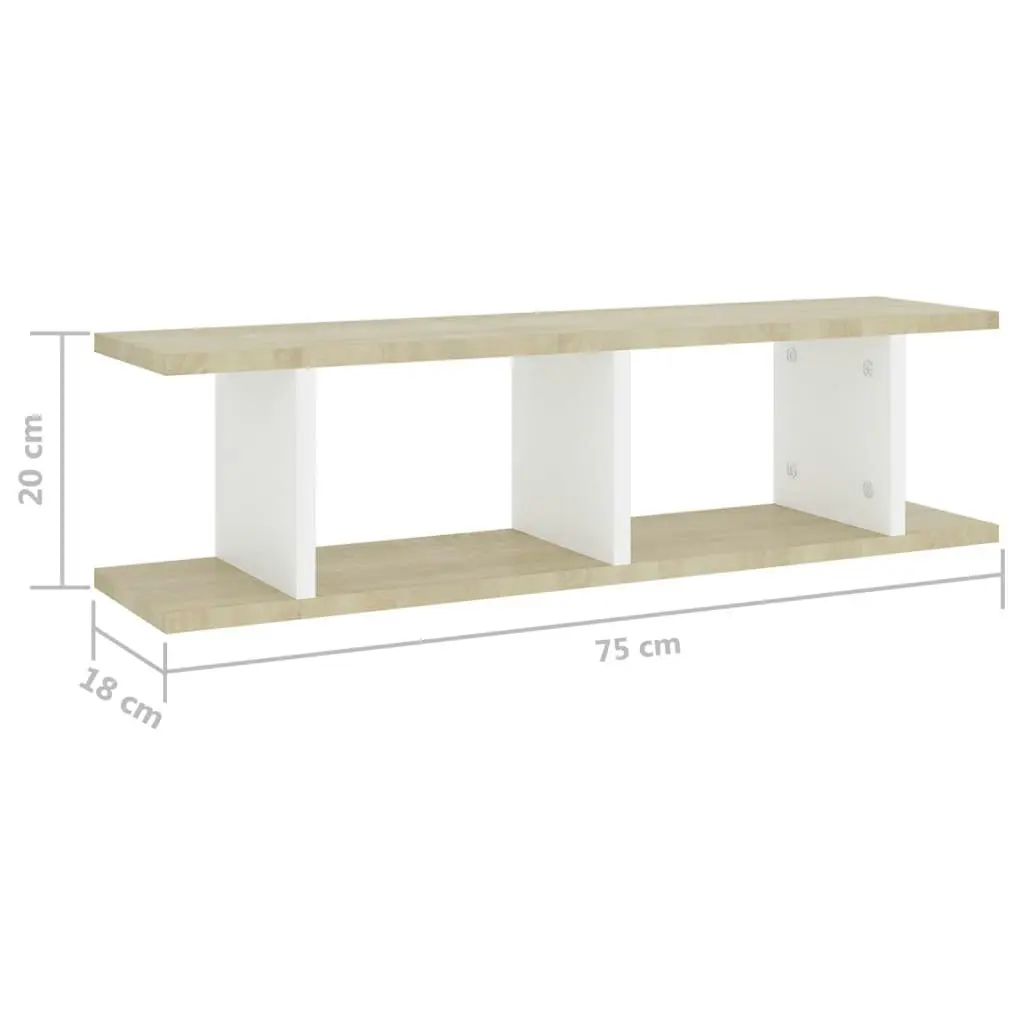 Wall Shelves 2 pcs White and Sonoma Oak 75x18x20 cm Engineered Wood 807192