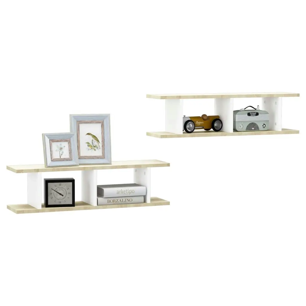 Wall Shelves 2 pcs White and Sonoma Oak 75x18x20 cm Engineered Wood 807192