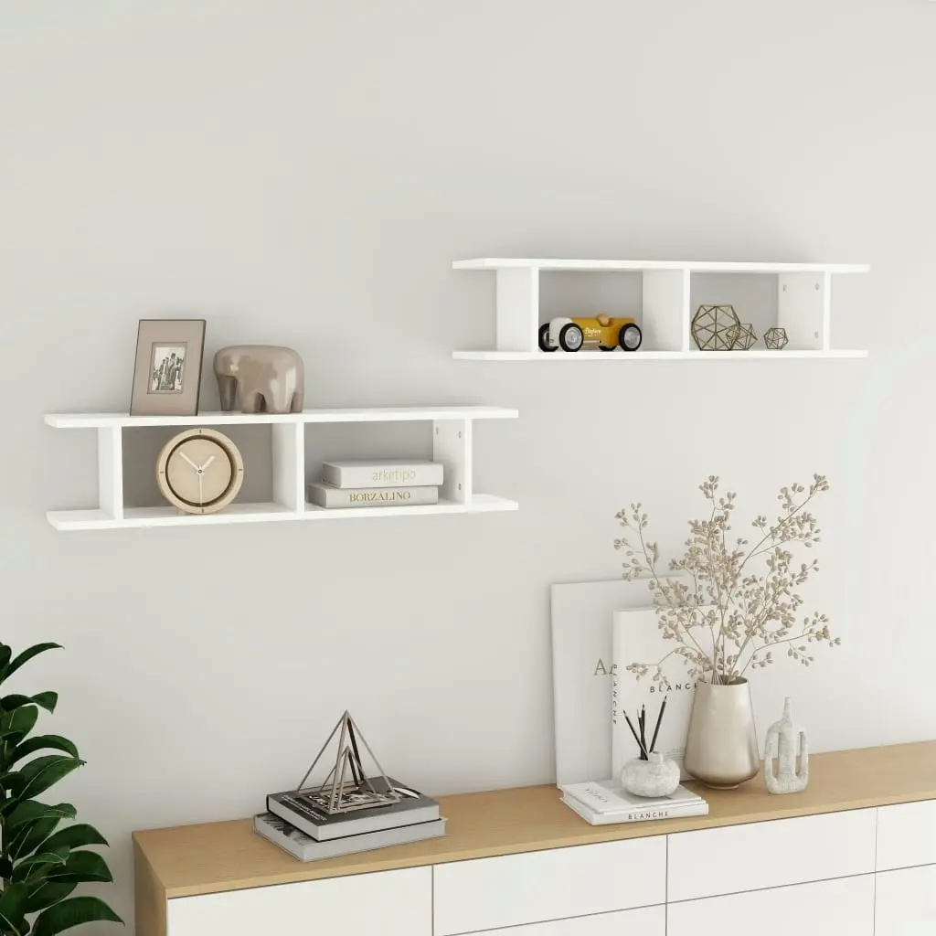 Wall Shelves 2 pcs White 90x18x20 cm Engineered Wood 807196