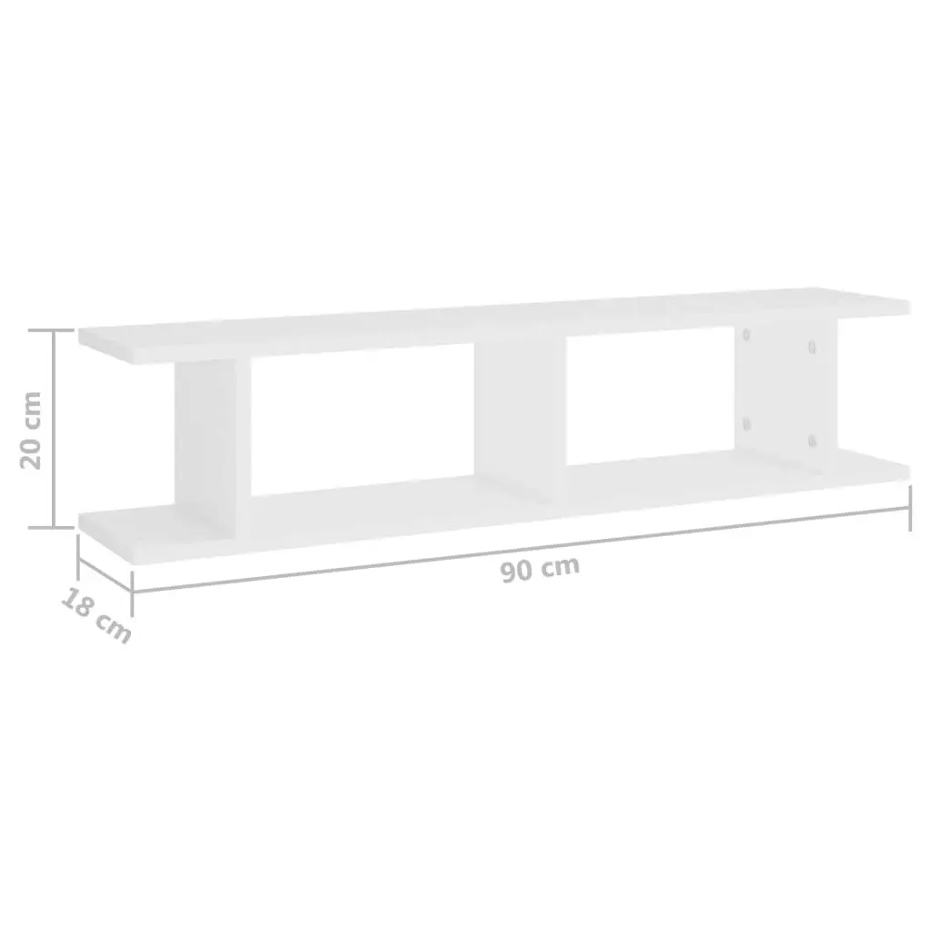 Wall Shelves 2 pcs White 90x18x20 cm Engineered Wood 807196