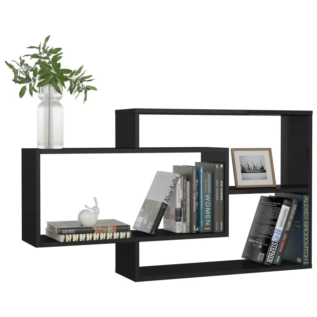 Wall Shelves High Gloss Black 104x20x58.5 cm Engineered Wood 801974