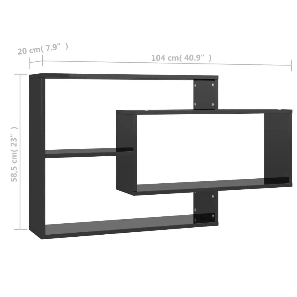 Wall Shelves High Gloss Black 104x20x58.5 cm Engineered Wood 801974