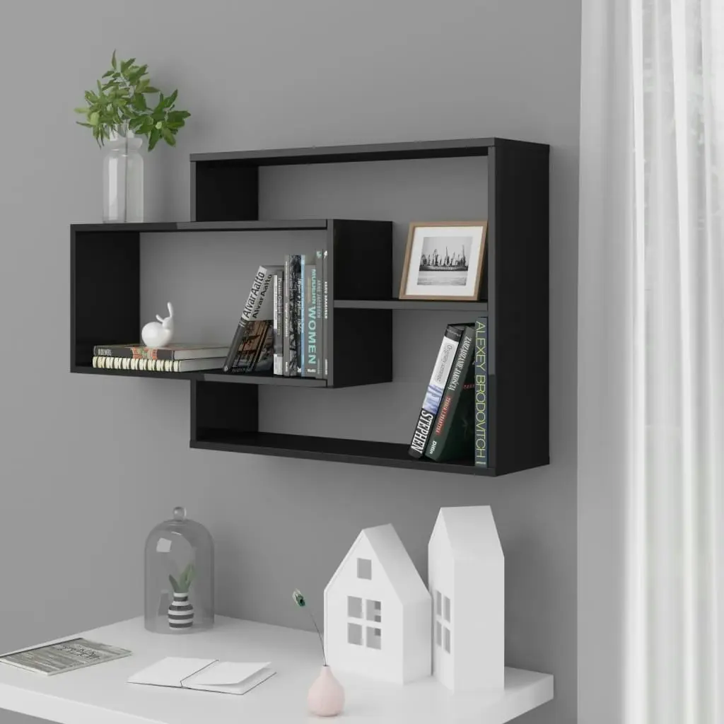 Wall Shelves High Gloss Black 104x20x58.5 cm Engineered Wood 801974