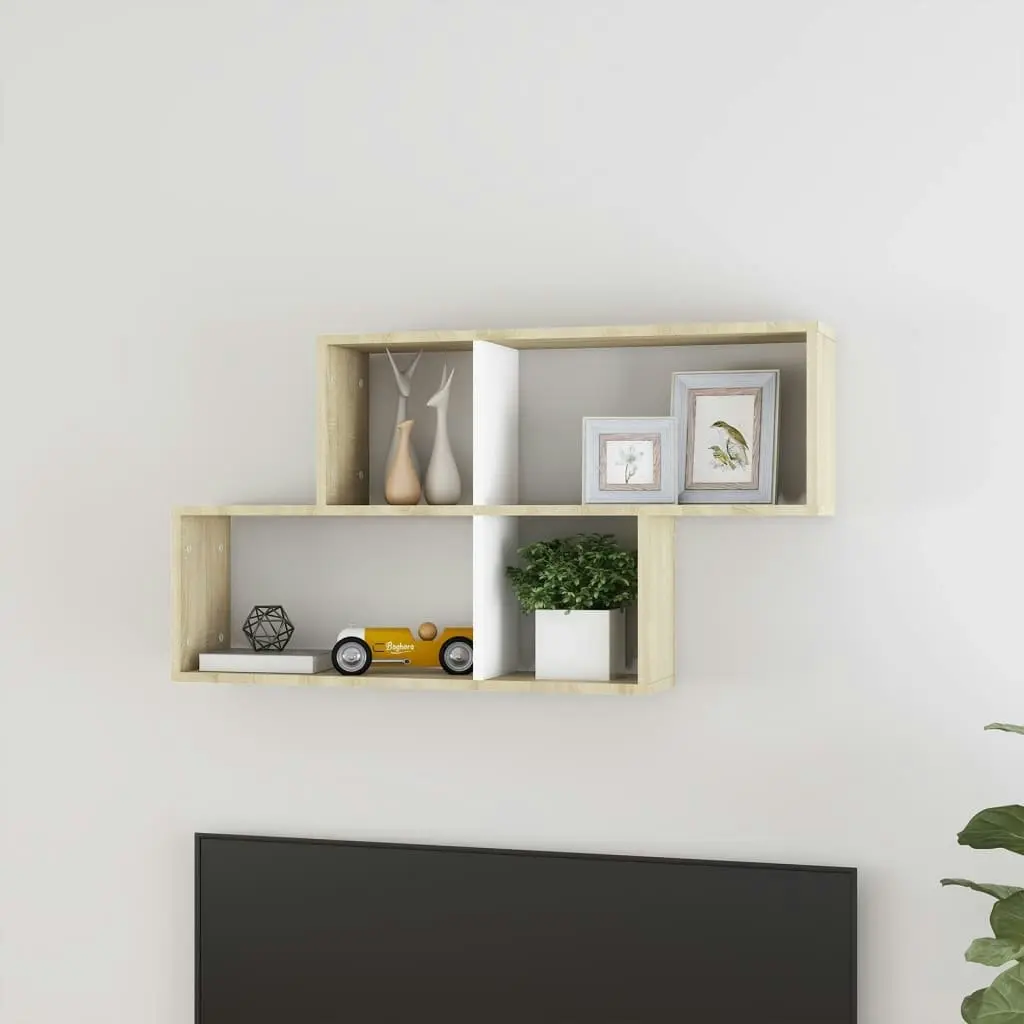 Wall Shelf White and Sonoma Oak 100x18x53 cm Engineered Wood 807165