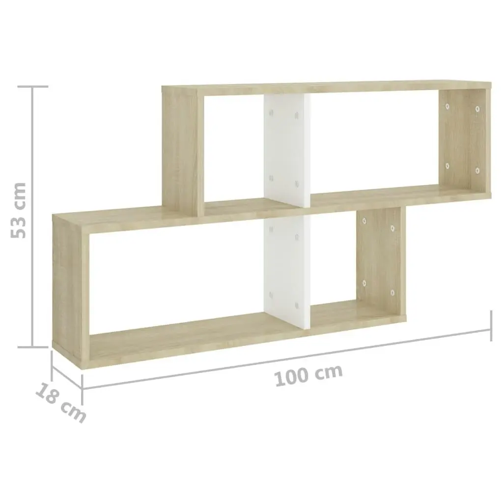 Wall Shelf White and Sonoma Oak 100x18x53 cm Engineered Wood 807165