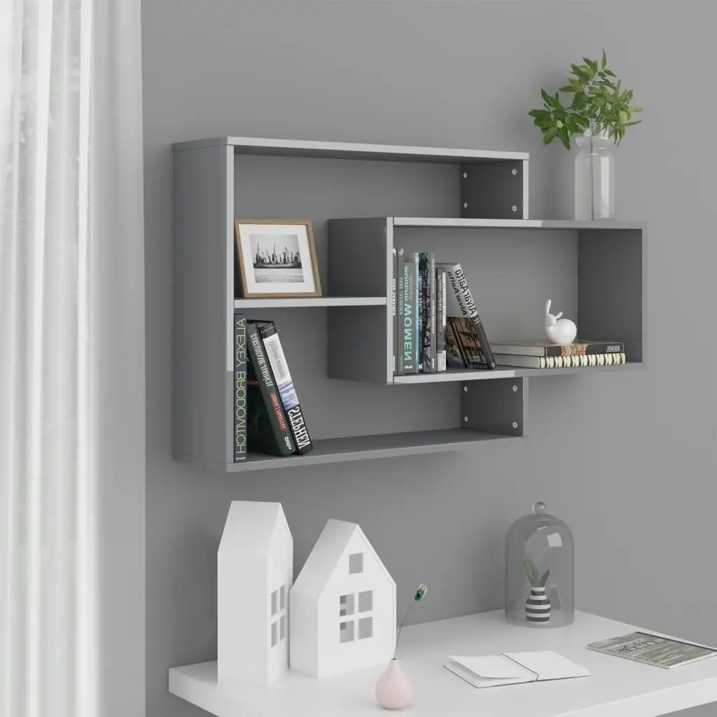 Wall Shelves High Gloss Grey 104x20x58.5 cm Engineered Wood 800332