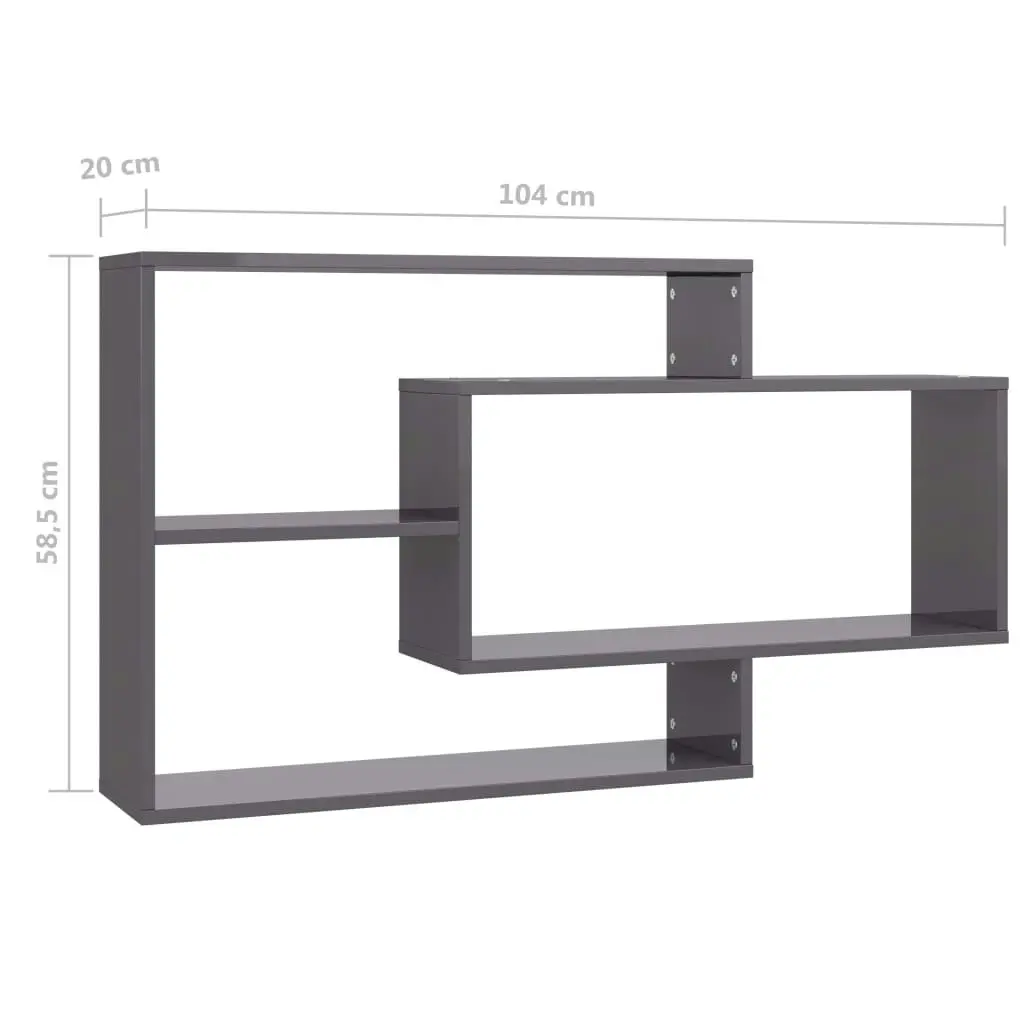 Wall Shelves High Gloss Grey 104x20x58.5 cm Engineered Wood 800332