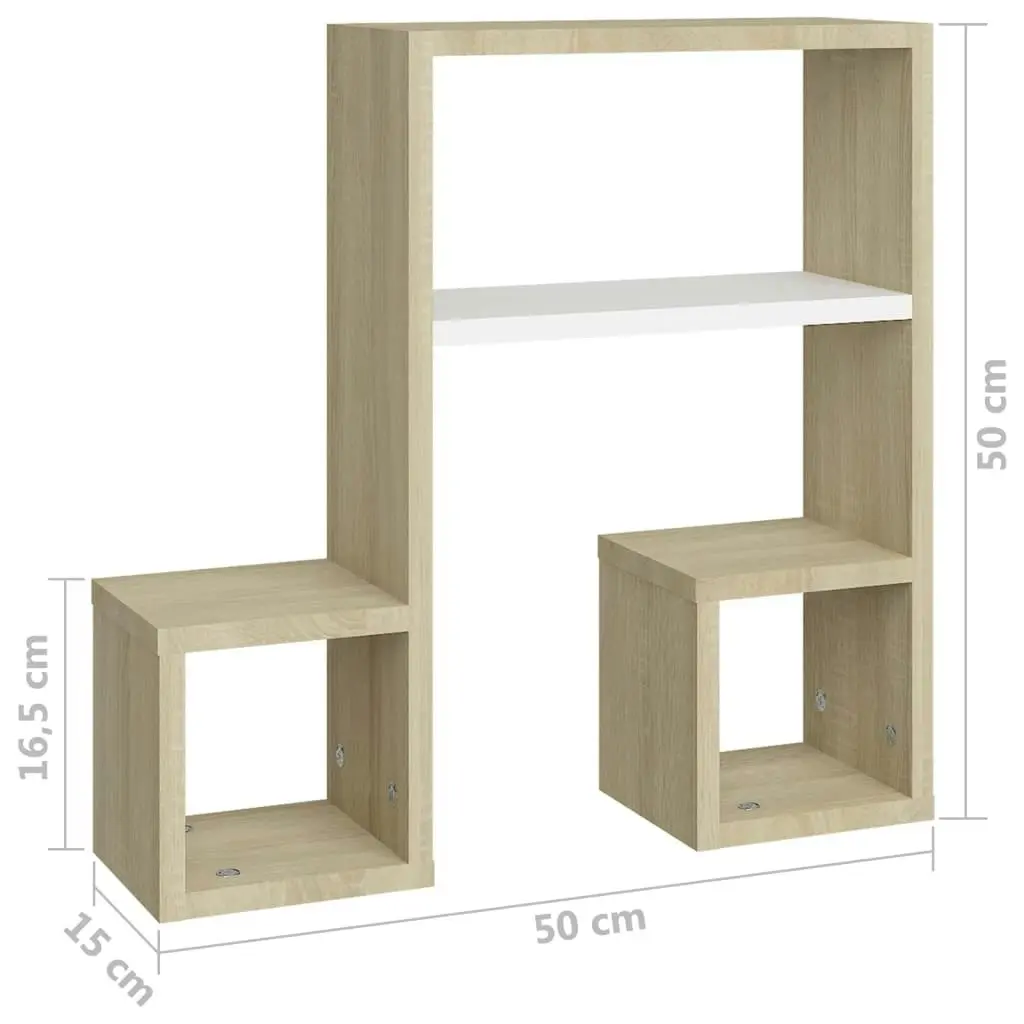 Wall Shelves 2 pcs White and Sonoma Oak 50x15x50 cm Engineered Wood 807246