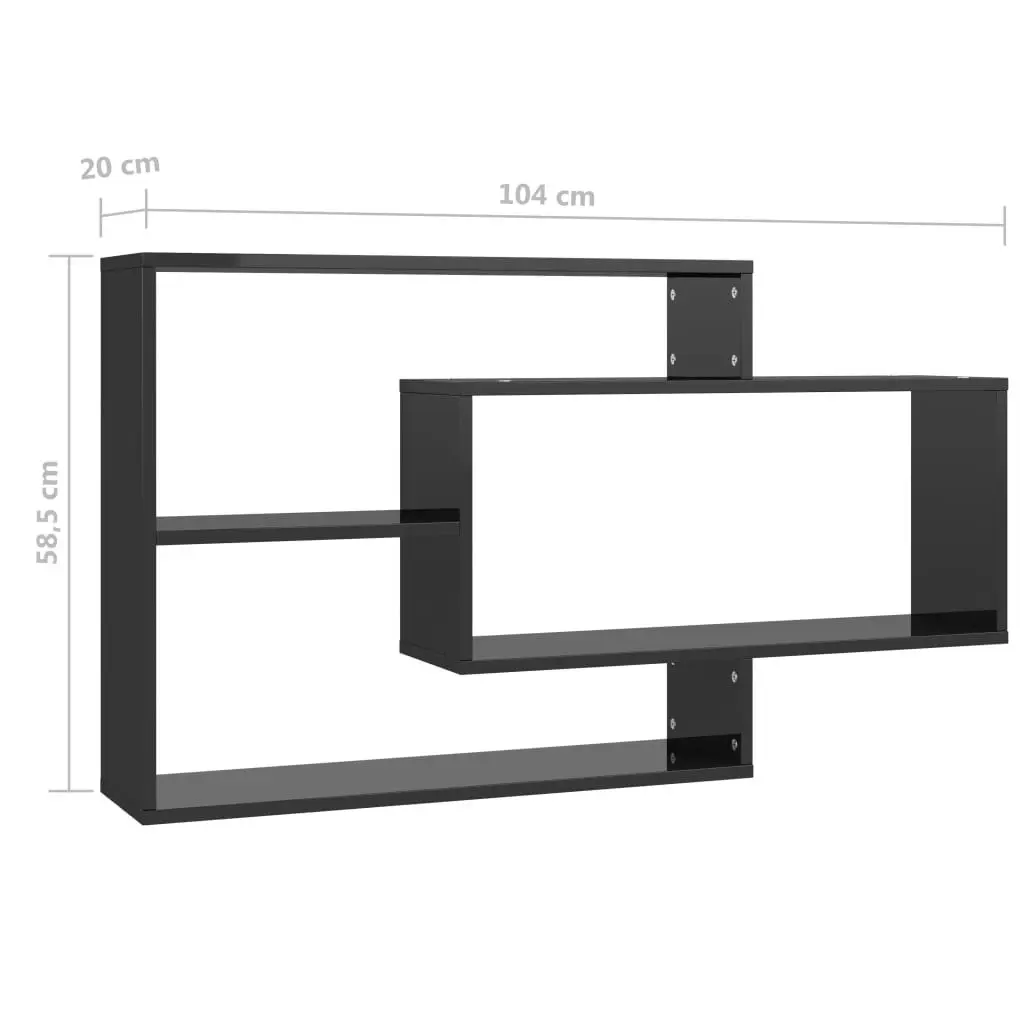 Wall Shelves High Gloss Black 104x20x58.5 cm Engineered Wood 800331