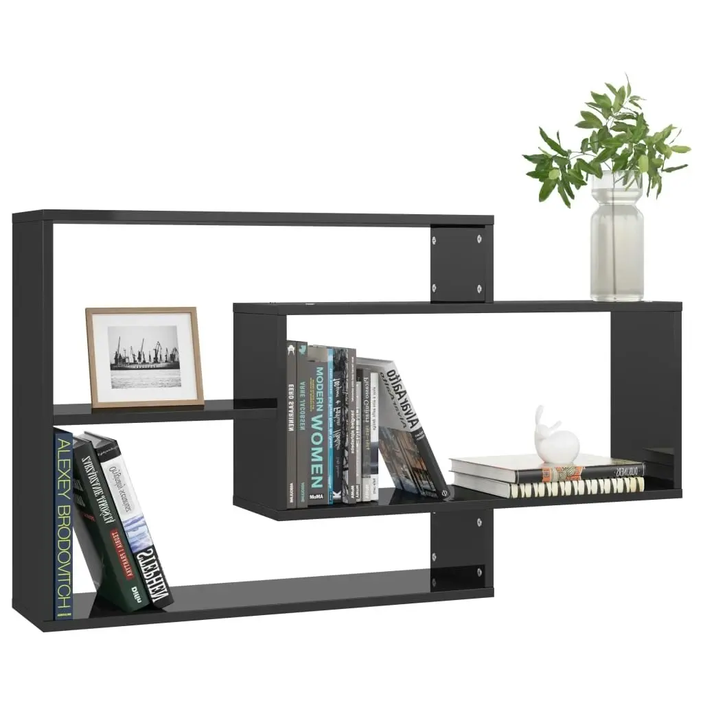 Wall Shelves High Gloss Black 104x20x58.5 cm Engineered Wood 800331