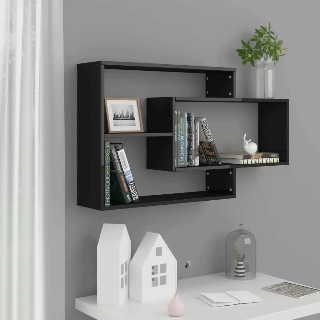 Wall Shelves High Gloss Black 104x20x58.5 cm Engineered Wood 800331