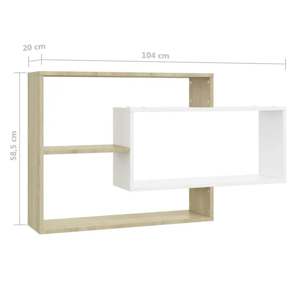 Wall Shelves White and Sonoma Oak 104x20x58.5 cm Engineered Wood 800329