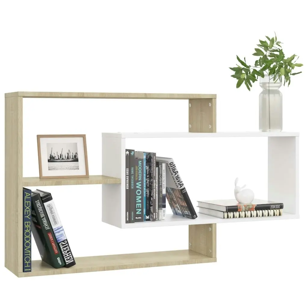 Wall Shelves White and Sonoma Oak 104x20x58.5 cm Engineered Wood 800329