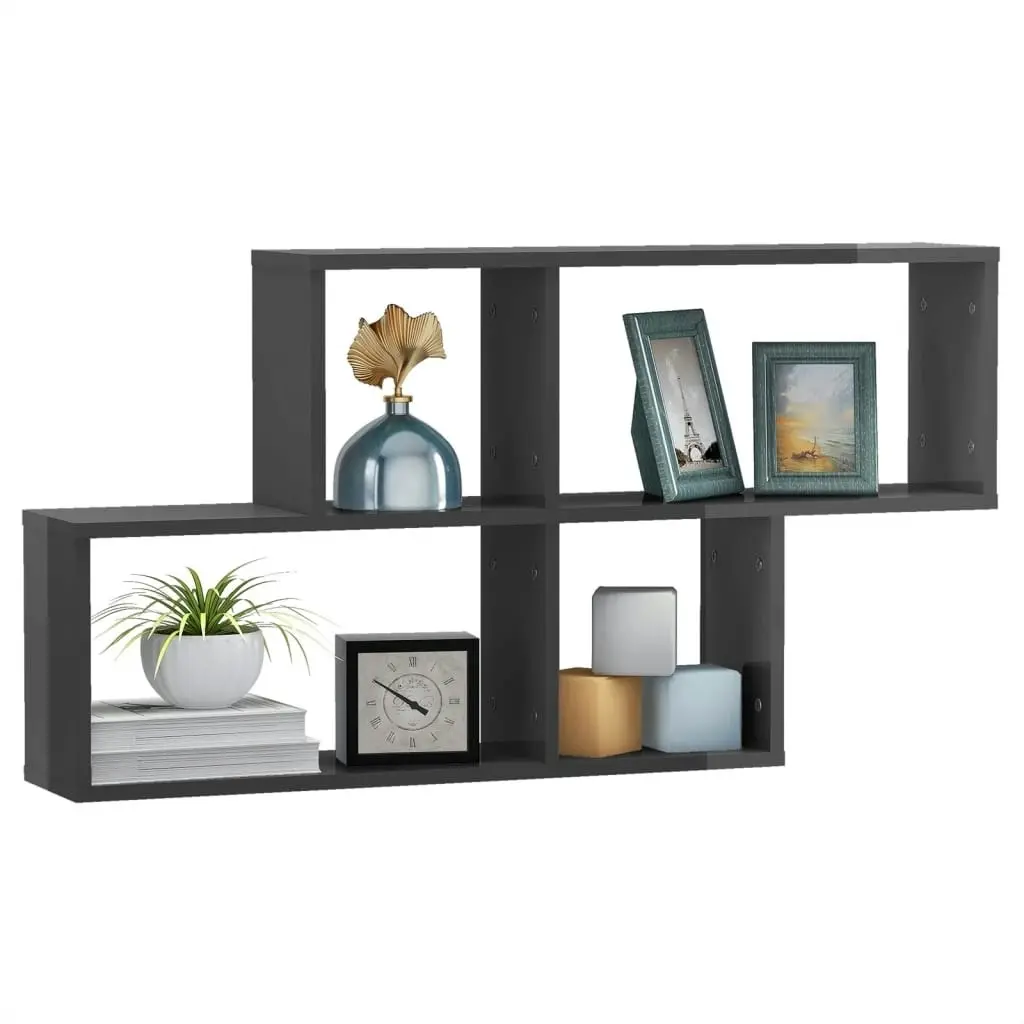 Wall Shelf High Gloss Grey 100x18x53 cm Engineered Wood 807168