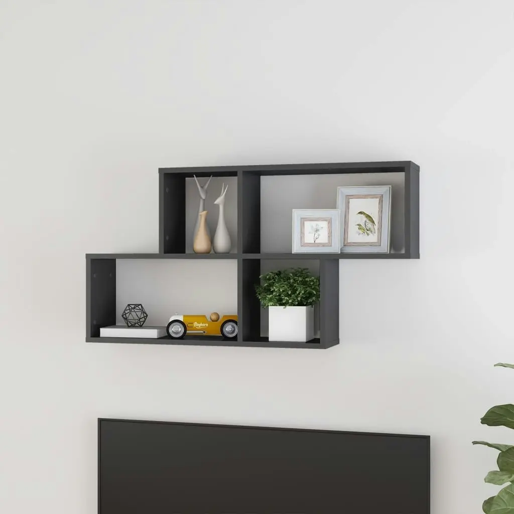 Wall Shelf High Gloss Grey 100x18x53 cm Engineered Wood 807168