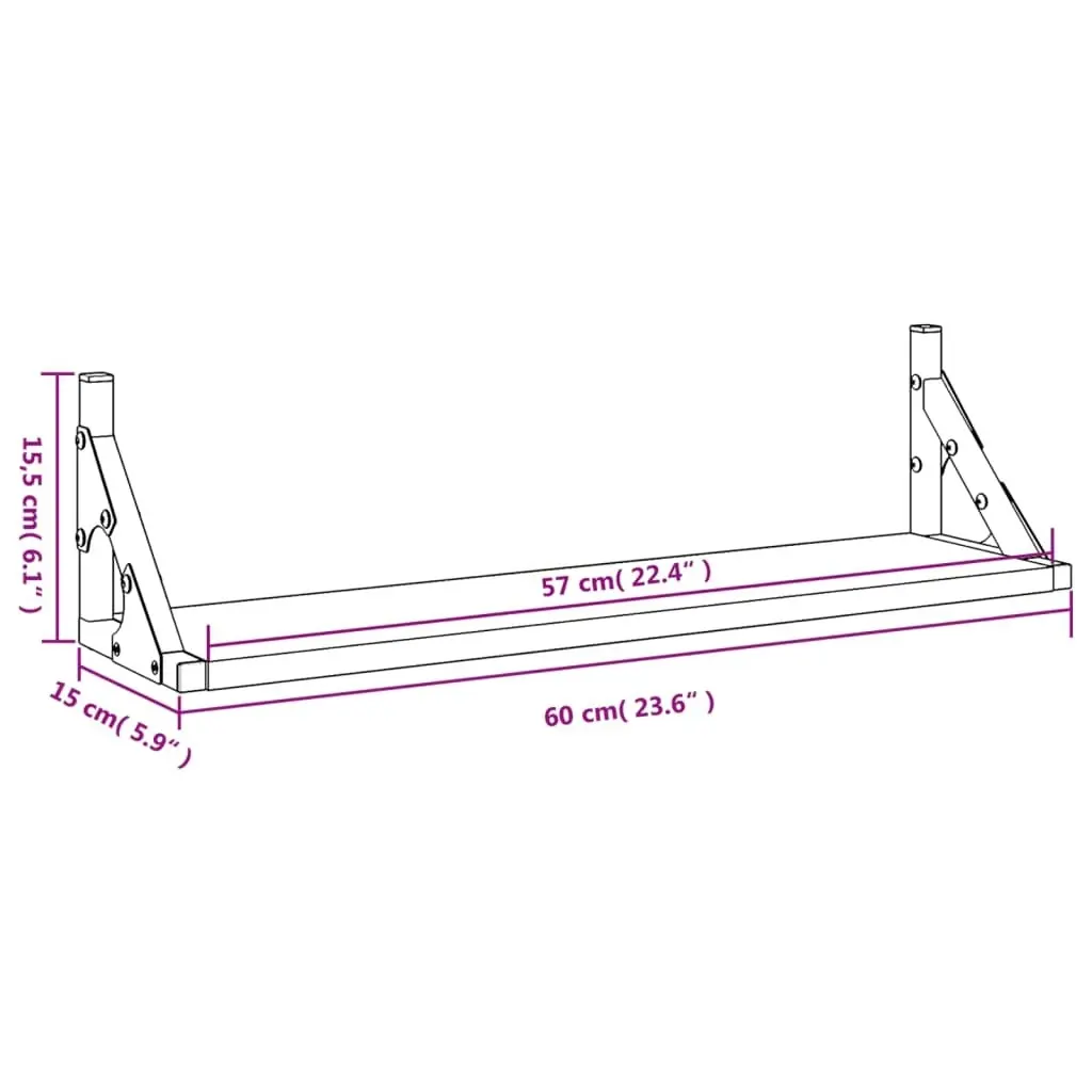 Wall Shelves 2 pcs Black 60x15x15.5 cm 836323