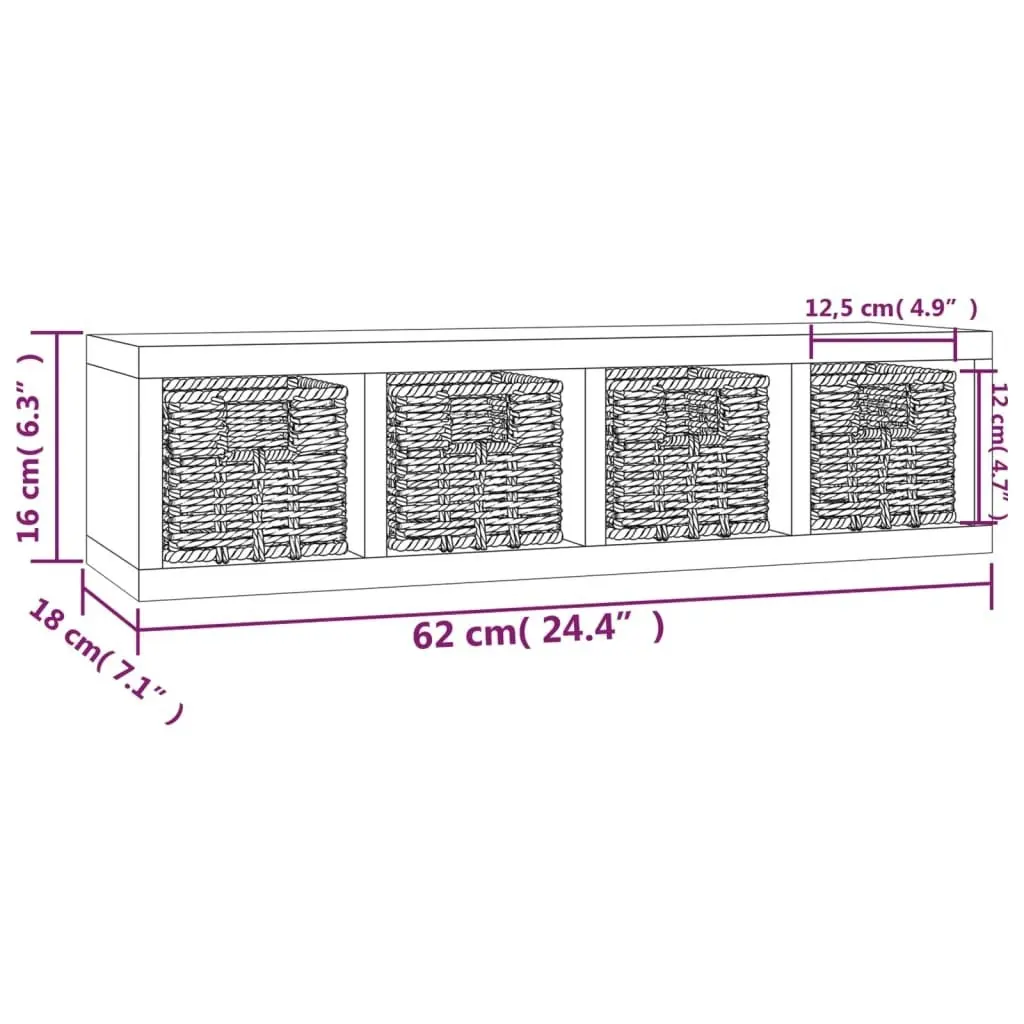 Wall Shelf with Baskets 62x18x16 cm Solid Wood Walnut 350370