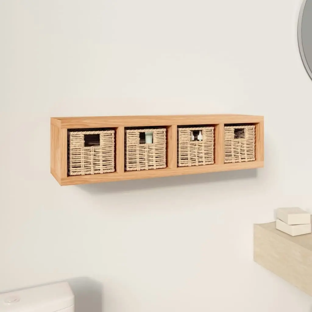 Wall Shelf with Baskets 62x18x16 cm Solid Wood Walnut 350370