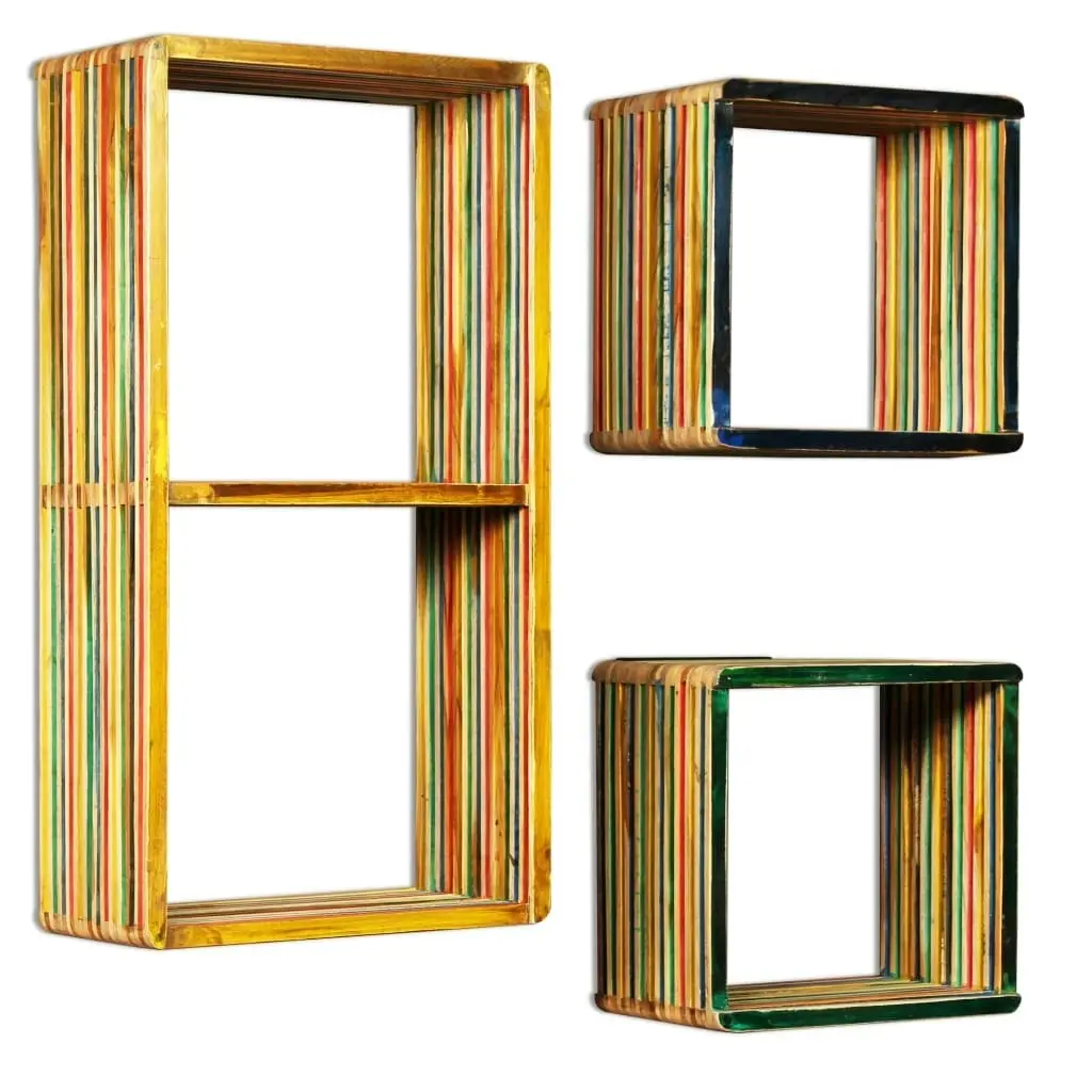 Wall Shelf Set 3 pcs Multicolour Solid Reclaimed Teak 245410