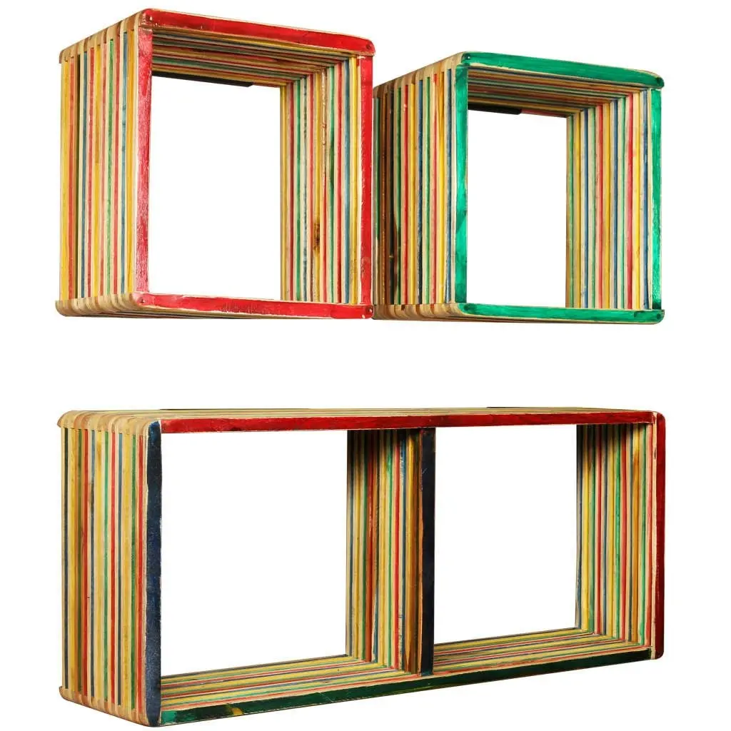 Wall Shelf Set 3 pcs Multicolour Solid Reclaimed Teak 245410