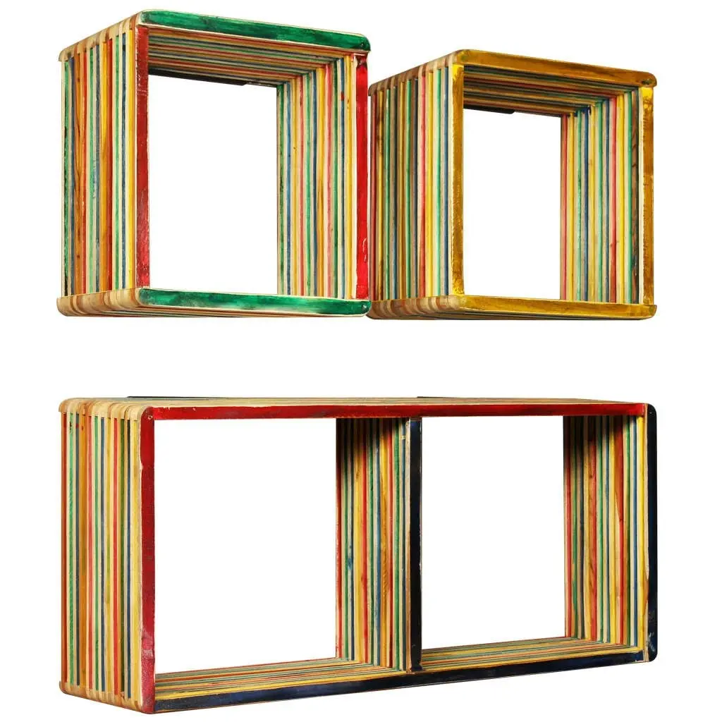 Wall Shelf Set 3 pcs Multicolour Solid Reclaimed Teak 245410