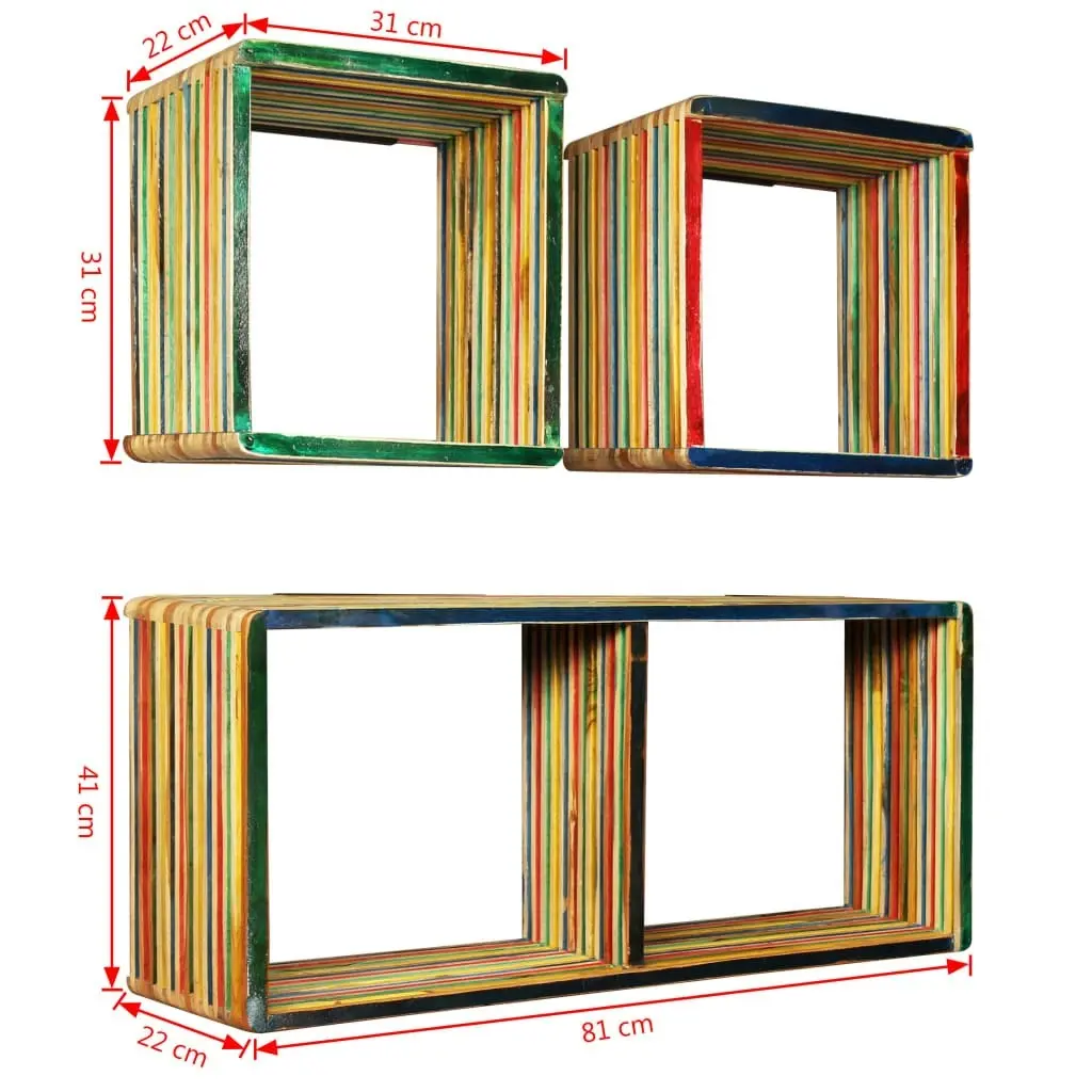 Wall Shelf Set 3 pcs Multicolour Solid Reclaimed Teak 245410