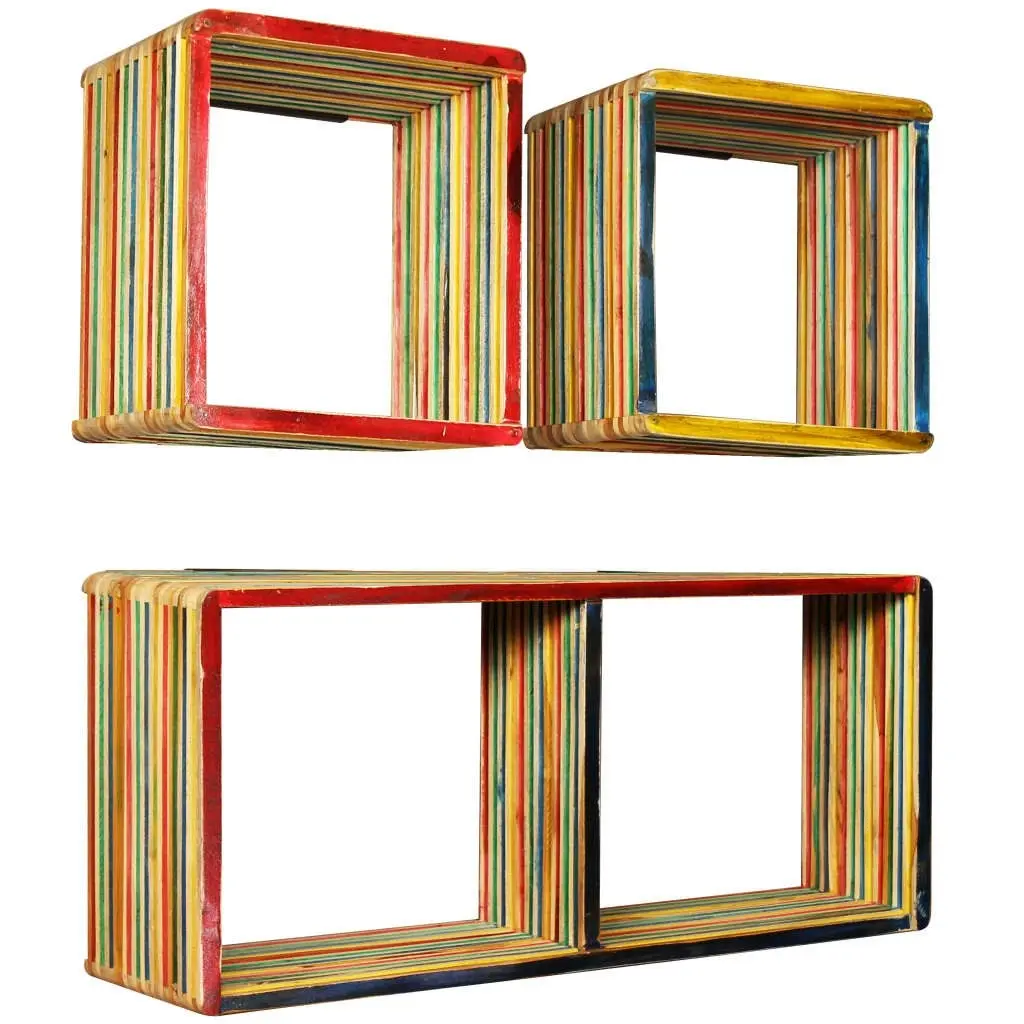 Wall Shelf Set 3 pcs Multicolour Solid Reclaimed Teak 245410