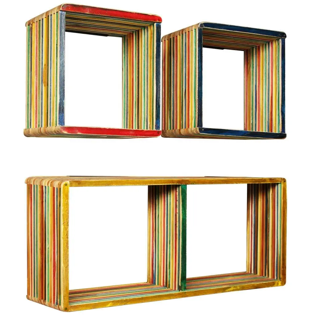 Wall Shelf Set 3 pcs Multicolour Solid Reclaimed Teak 245410