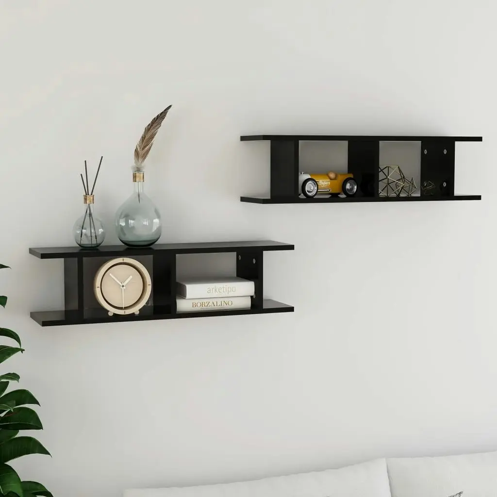 Wall Shelves 2 pcs Black 75x18x20 cm Engineered Wood 807188