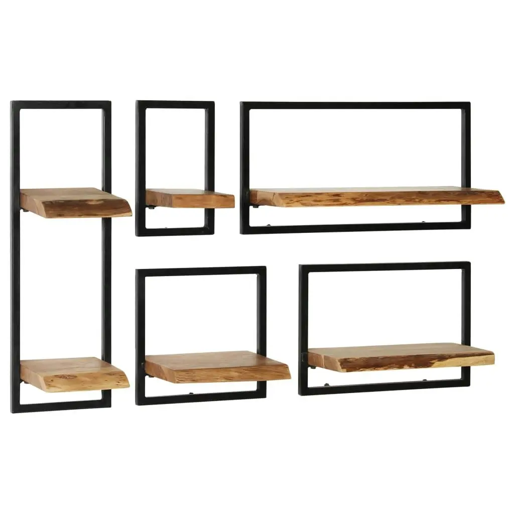 Wall Shelf Set 5 Pieces Solid Acacia Wood and Steel 246014