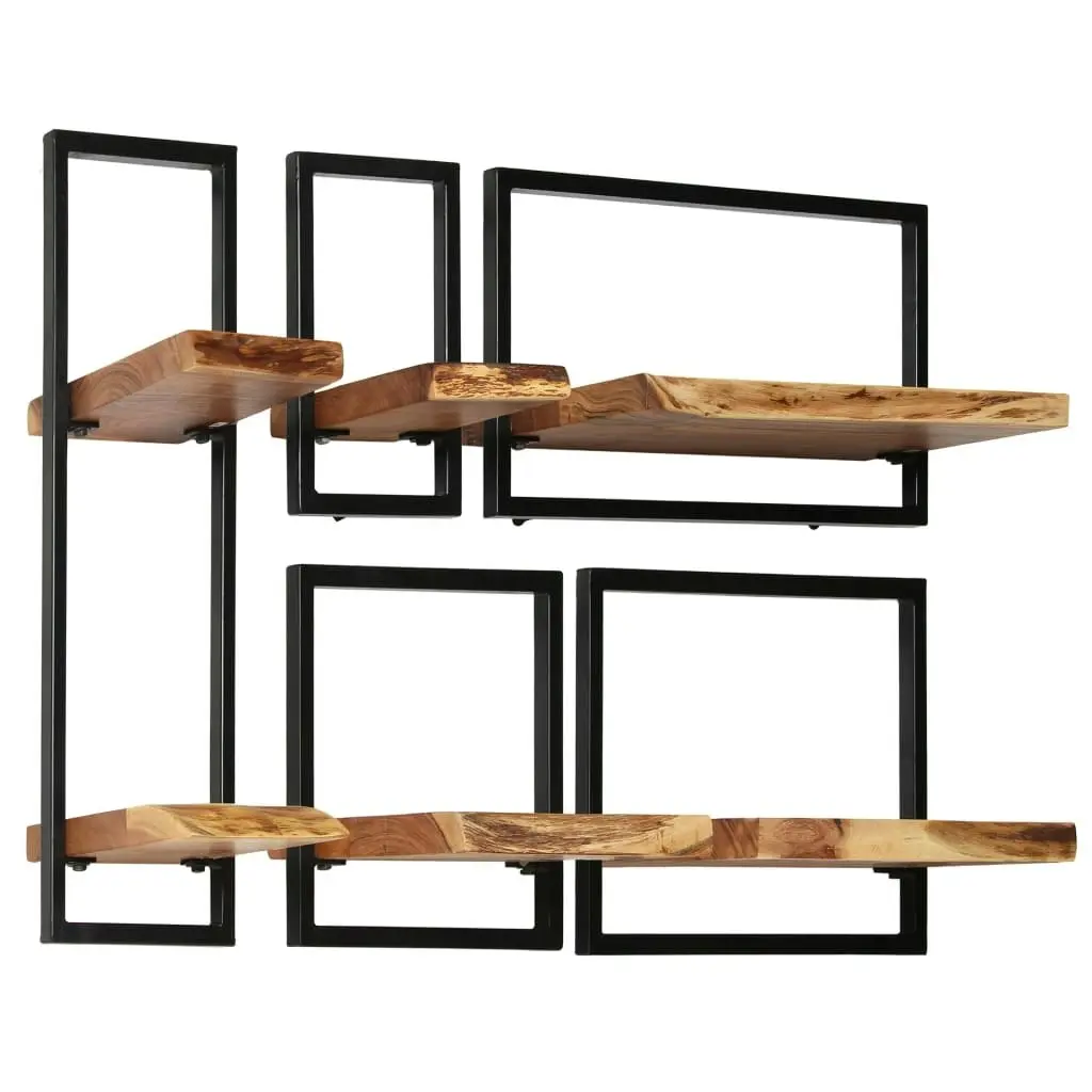 Wall Shelf Set 5 Pieces Solid Acacia Wood and Steel 246014