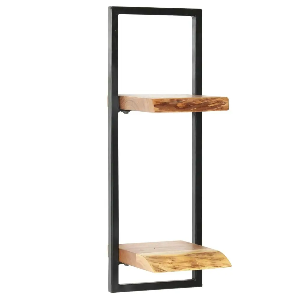 Wall Shelf Set 5 Pieces Solid Acacia Wood and Steel 246014