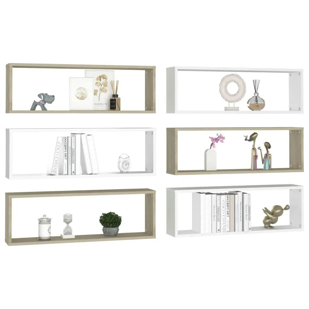 Wall Cube Shelves 6 pcs White&Sonoma Oak 80x15x26.5cm Engineered Wood 807123