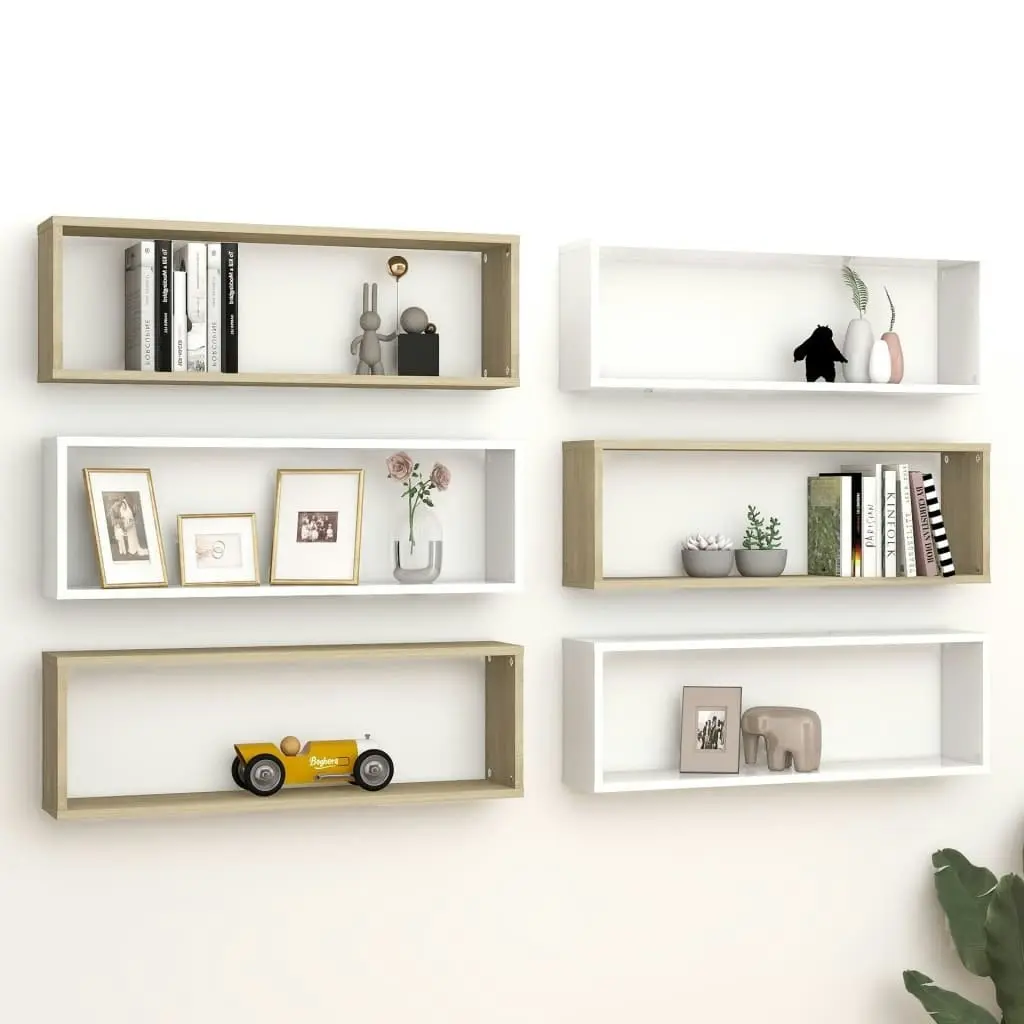 Wall Cube Shelves 6 pcs White&Sonoma Oak 80x15x26.5cm Engineered Wood 807123